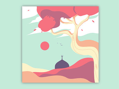 Eid Mubarak Background Illustration art background blue design greeting card illustration mosque mountain red vector yellow