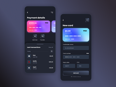 Bank app daily UI app black blue dailyui dark design geometric grad gradient ui №002