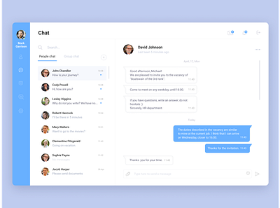 Direct messaging blue chat clean design daily ui dashboard design desktop web