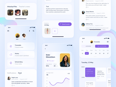 Private school app 2021 app 2021 trend app app inspiration blur blurred clean dashboard design frozen glass glassmorphism ios pastel pastel color profile schedule ui ux ux design uxui