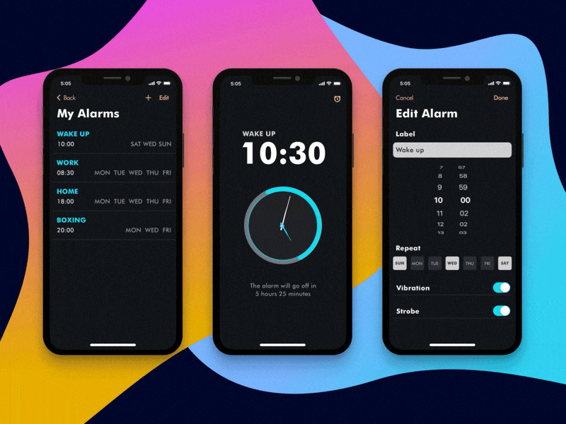 Alarm Clock alarm animation app clean clock design gif interface ios minimal ui ux
