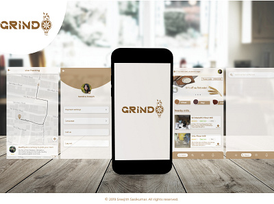 Grindo - grinding bought to finger tip app branding design logo ui ux