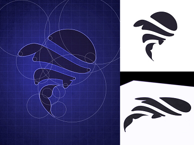 Four Oceans Logo Sign black blue closeup logo round sign whale white wireframe