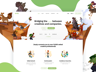 Zerply artists design freelance green illustration landing page modern platform
