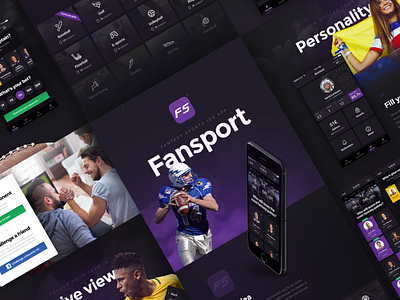 Fansport® app dark fantasy ios mobile mockup sports violet yellow