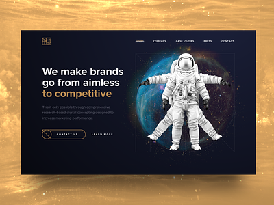 Marketing Agency Homepage astronaut dark davinci esotheric galaxy gold homepage landing space universe vitruvian man wip