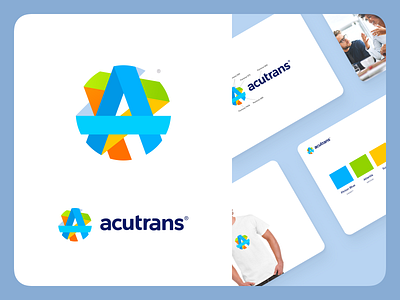 Acutrans Branding blue branding bright clean contrast flat green logo minimal modern orange presentation slide translation vivid white yellow