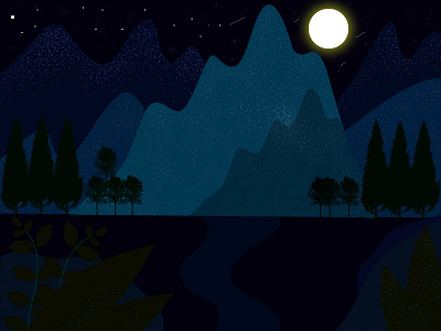 Dreamy Nightsky forest illustration moon mountains nature night sky stars trees