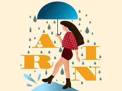 When it rains character city drawing female illustration lettering nature people typography ui ux water