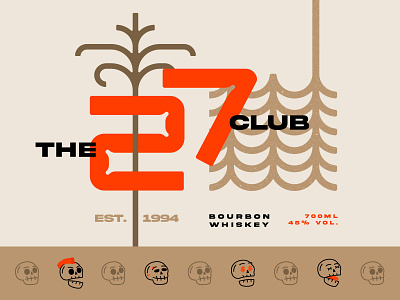 Whiskey Label Design The 27 Club 27 27 club branding identity illustration skull skull design whiskey identity whiskey label whiskey logo