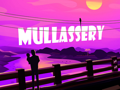 mullassery 2 art bird bridge dribbble evening hills illustration illustrator landscape photoshop sketch sun sunset tree vector village