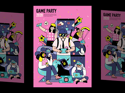 game party cat character colorful created design drawing dribbble funny game happy illustration mobile app mobilephone pattern photoshop pink play sketch toy visual design