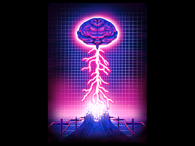 Thought Contagion brain brainstorm contagion cyber gig poster grid grit illustration indie lightning muse neon poster road rock texture thought tron vaporwave virus