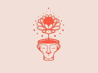 Flourish apparel chill flower happy head illustration line lotus meditation safe sticker texture thought vintage
