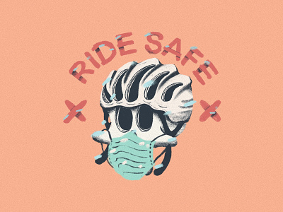 Ride Safe End of the World Edition bike character cycling grit illustration mask noise pandemic pencil ride safety skeleton skull sticker texture