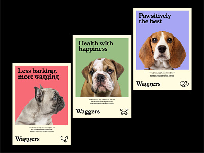 Waggers Posters brand branding clean design dog dog brand dog logo dog treats graphic design identity illustration logo texture textured illustration vector