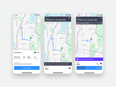 GoCatch Driver App • Trip Offer + Accepted (Concept) android app booking car chauffeur contextual driver driver app fare gocatch gps ios map navigation points ridehailing rideshare ridesharing taxi ui