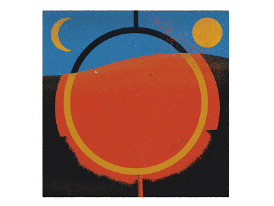 Landscape illustration moon sun