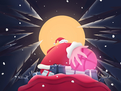 welcome dribbble 1st shot art debut design first gift illustration night santa claus shot vector xmas