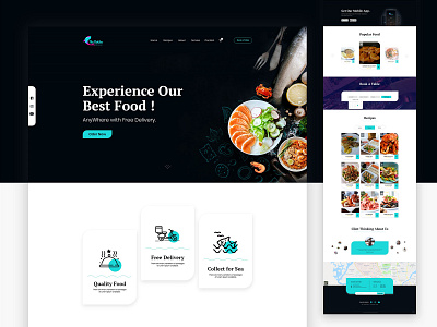 Restaurant Landing Page black booking branding color concept fish food food app home page icon illustration logo research resturant sea food typography ui ux wab page web design