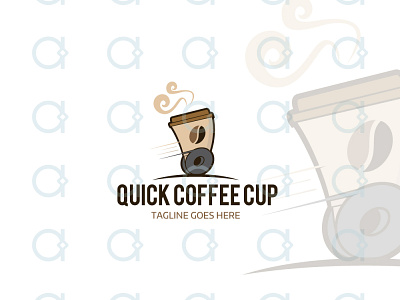 Quick Coffee Cup Logo brand design brand identity branding cappuccino coffee courier delivery design designer espresso express latte logo messenger quick shop vector