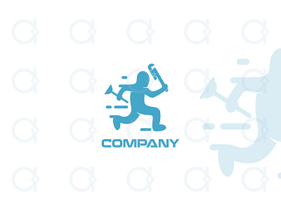 Plumber Logo brand identity branding delivery design express fast install logo man mascot plumber plumbers plumbing quick repair run service services