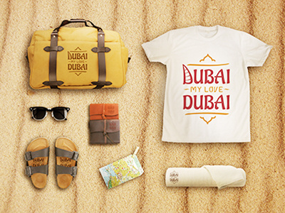 Tourist attributes attributes bag dubai glasses logo map purse sneakers t shirt tourist towel