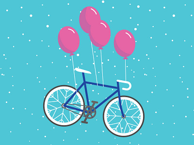 Balloons on a bike balloons bicycle bike cycle fixie fly illustration roadbike snow vector winter