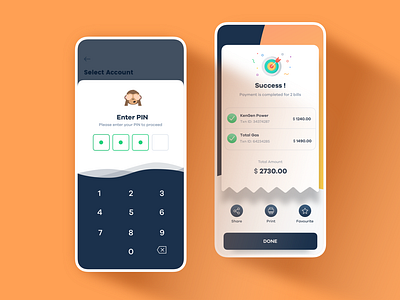 Bill Payment Transaction authentication bill payments emotional design enter pin joyful experience mobile experience mobile payments pay bills success screen transactions