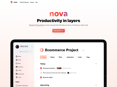 Nova - Productivity in layers (Landing Page) app app design branding landing page productivity productivity app