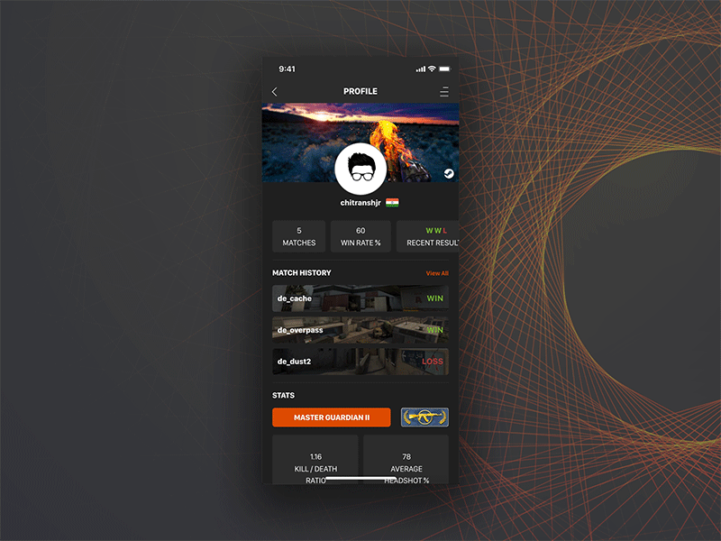 Player Dashboard for eSports Part.1 dashboad design esport faceit gaming history motion profile score ui ux