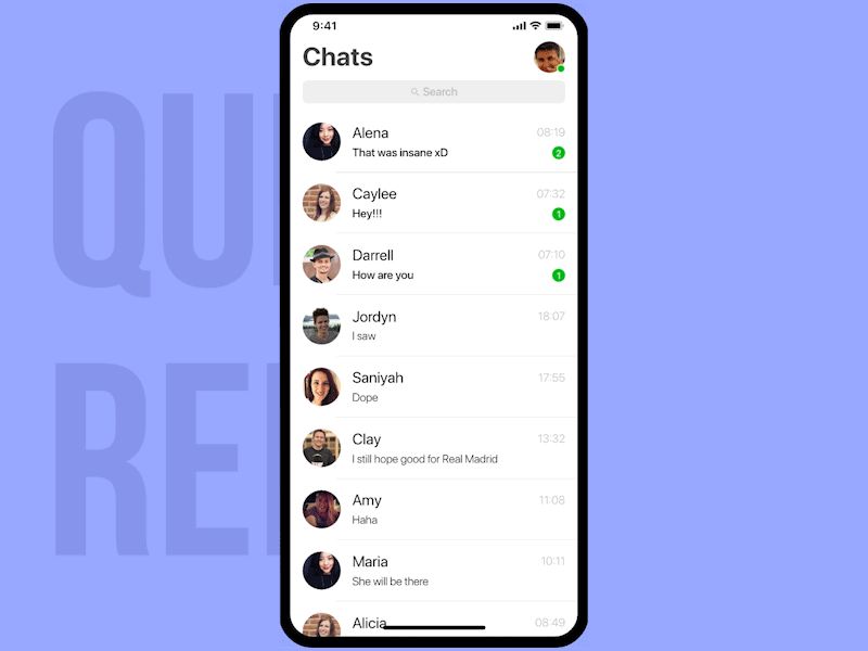 Quick Reply animation interaction messenger reply texting ux ui whatsapp