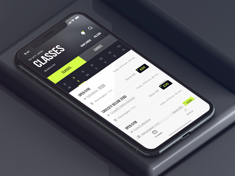 Classes design ux ui interface application events classes fitness app iphone x iphone