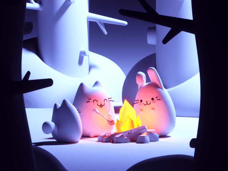 Pusheen Firecamp 3d animation colorful illustration octane pusheen shibi snow warm winter