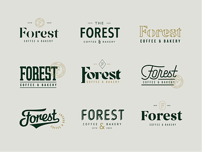 Forest Coffee & Bakery Type Explorations brand brand identity branding cafe coffee lettering logo logo mark logotype monogram stamp typography visual identity