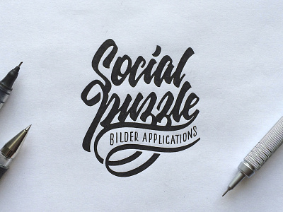 Social puzzle brand calligraphy hand writing lettering logo logotype