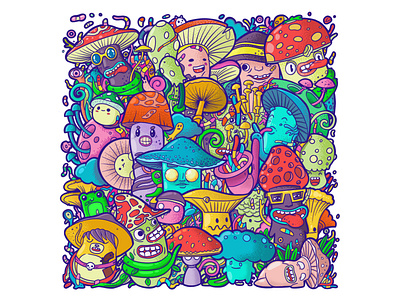 Mushrooms doodle illustration