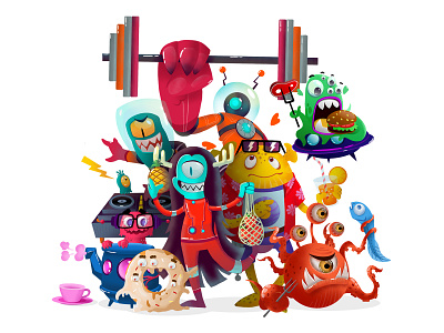 Alien characters for game mobile affinity alien aliens art characters game art game design game mobile illustration monsters procreate vector art vector illustration