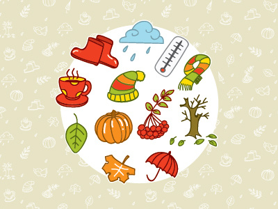 Autumn autumn doodle icons set vector