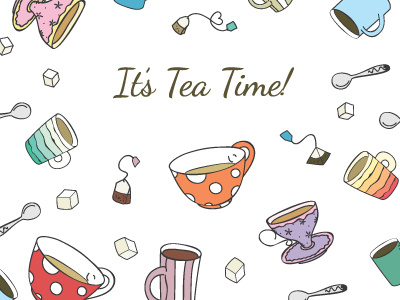 Tea Time banner colorful doodle hand drawn tea vector
