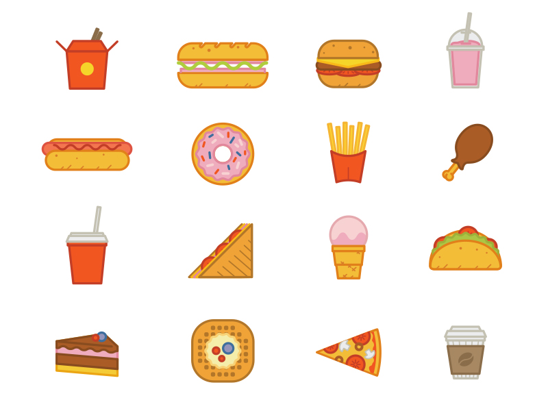 Fast food icons by Olya Nazarova on Dribbble