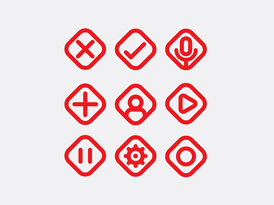 Minimal Icon Set - Red Variant buttons design diamonds graphic icon iconography mic minimalism pause profile record rounded select simple