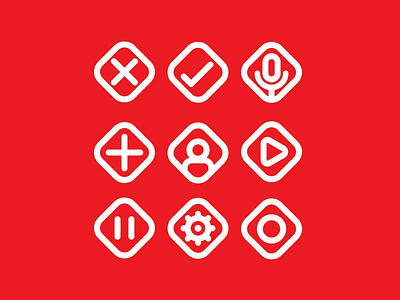 Minimal Icon Set - Red Variant Version 2 buttons design diamonds graphic icon iconography mic minimalism pause profile record rounded select simple