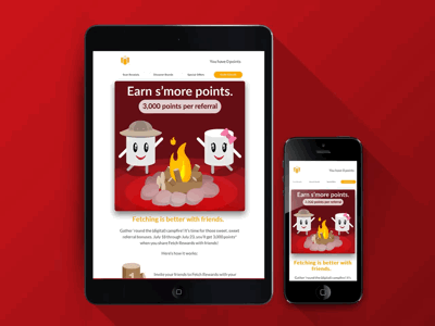 Earn S'more Points Promotional Email for Fetch Rewards bonfire campaign campfire comms communication food header marketing marshmallow red referral save money summer ui design