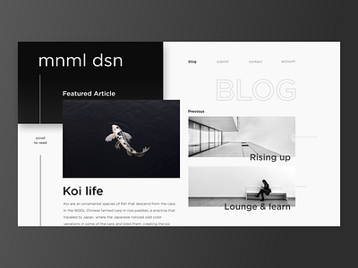 Minimal Design blog page UI article design black white blackandwhite blog blogger blogging blogs graphicdesign koi medium minimal minimalism minimalistic product ui uiux web webdesign