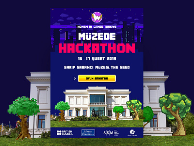 Müzede Hackathon british council design gram games hackathon hackathon poster illustration landing page poster art poster design sabanci universitesi sakip sabanci muzesi tolga tasci typography womeningames womeningames turkey