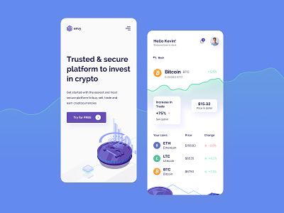 Crypto Invest App app bitcoin blockchain crypto design etherium invest mobile nft responsive solana startup ui