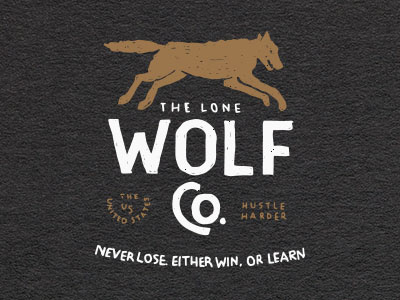 The Lone Wolf Co. badge company explore gold lettering logo pen texture white wolf