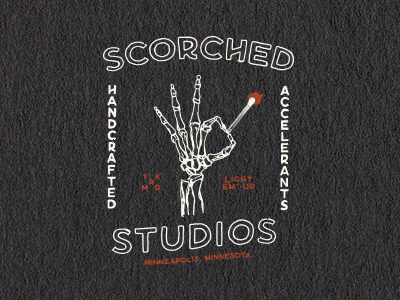 Scorched Studios badge brand design explore flame hand hand lettered illustration lettering logo match pen skeleton