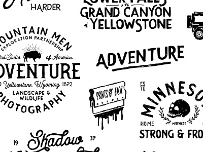 Doodles badges design explore hand lettering logo design pen roam texture typography vector yellowstone